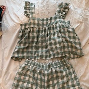 Light green gingham shirt and short set